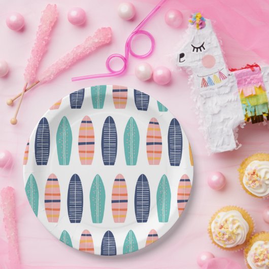 SURFS UPピンクのレトロビーチヴァンサーフボード紙Pla ペーパープレート (パーティー)