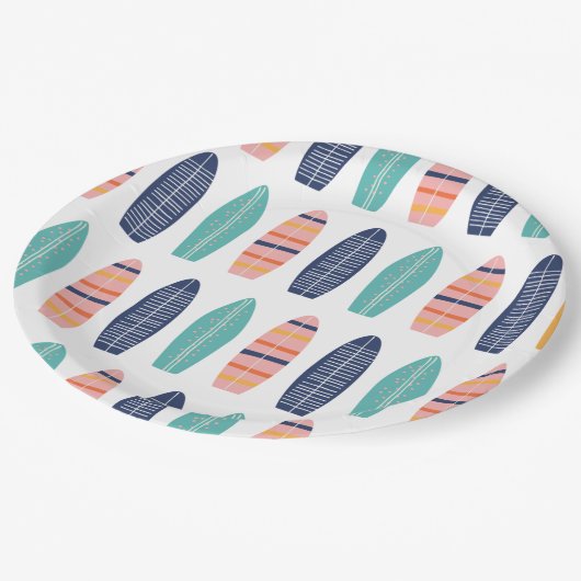 SURFS UPピンクのレトロビーチヴァンサーフボード紙Pla ペーパープレート (アングル)