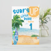 Surfs Up任意の年齢リトルドゥードサーフィン誕生日 招待状 (スタンド正面)