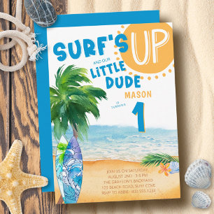 Surfs Up任意の年齢リトルドゥードサーフィン誕生日 招待状