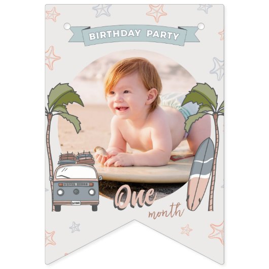 Surf's Up誕生日毎月のフォトバンティングフラグ バンティングフラッグ (第3の旗)