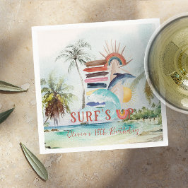 Surf's Up | レトロな夏のサーフィンの誕生日 スタンダードカクテルナプキン