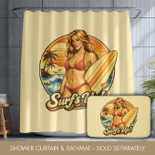 Surf's Up Bikini Pin-Up | Retro Surf Shop Graphic シャワーカーテン