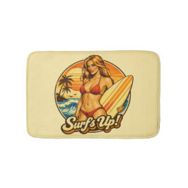 Surf's Up Bikini Pin-Up | Retro Surf Shop Graphic バスマット