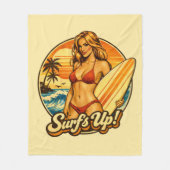Surf's Up Bikini Pin-Up | Retro Surf Shop Graphic フリースブランケット (正面)