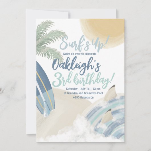 Surf's Up Birthday Partyへの招待 招待状 (正面)