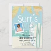 Surf's Up Boy Surfboardsビーチフォト誕生日 招待状 (正面)