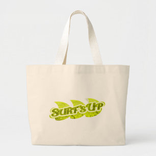 "Surf's Up" bright green blue surfers tote bag ラージトートバッグ