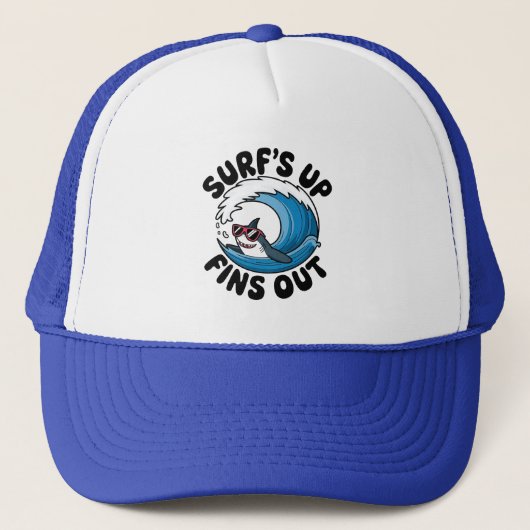Surf's Up, Fins Out - クールサーフィンデザイン キャップ (正面)