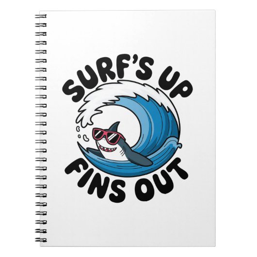 Surf's Up, Fins Out - クールサーフィンデザイン ノートブック (正面)