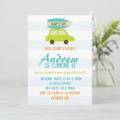 Surf's Up/GreenとBlueのストライプ/誕生日パーティー 招待状 (スタンド正面)