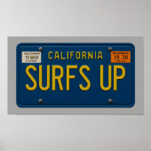 Surfs Up - Retro 1969 California License Plate Art ポスター (正面)
