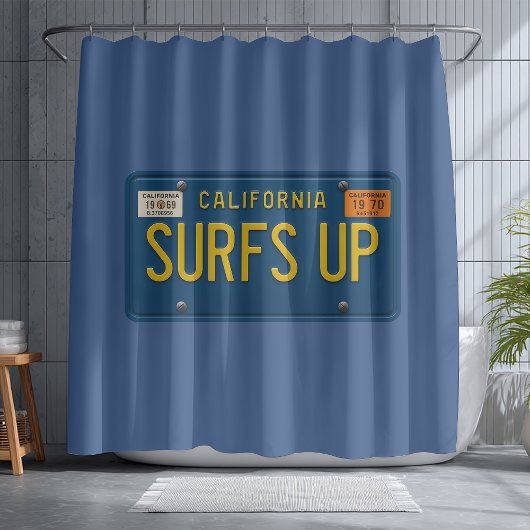 Surfs Up Retro 1969 California License Plate Surf シャワーカーテン