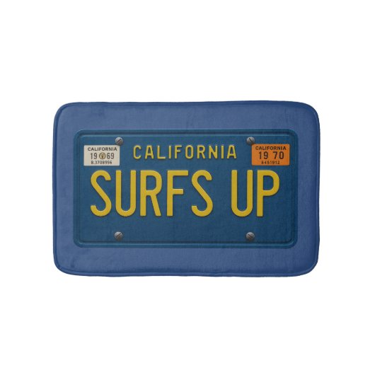 Surfs Up Retro 1969 California License Plate Surf バスマット (正面)