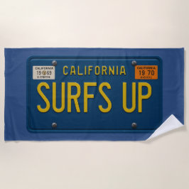 Surfs Up Retro 1969 California License Plate Surf ビーチタオル