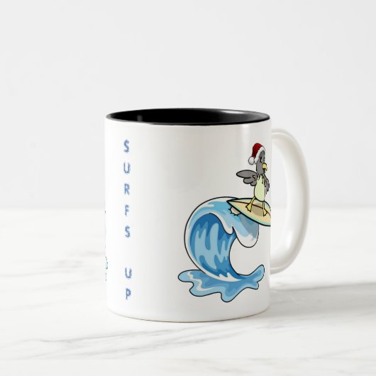 Surfs Up Surfing Seagull with Santa Hat ツートーンマグカップ (正面右)