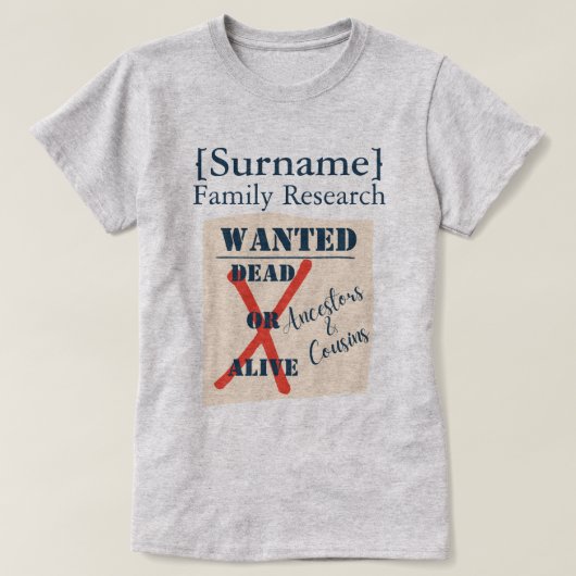 [Surname] Family Research (Wanted Poster) T-Shirt Tシャツ (デザイン正面)