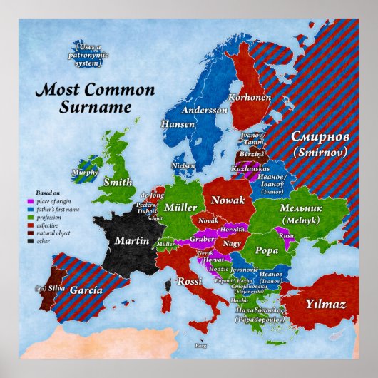 Surnames Europe Mapポスター ポスター (正面)