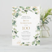 Surprise 100th Birthday Eucalyptus Card Request 招待状 (スタンド正面)
