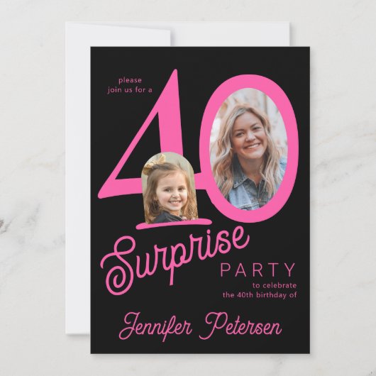 Surprise 40 modern 2 photo 40th birthday  招待状 (正面)