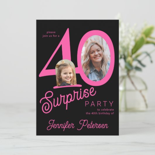 Surprise 40 modern 2 photo 40th birthday 招待状 (スタンド正面)