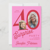 Surprise 40 modern red pink 2 photo 40th birthday  招待状 (正面)