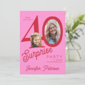 Surprise 40 modern red pink 2 photo 40th birthday  招待状 (スタンド正面)