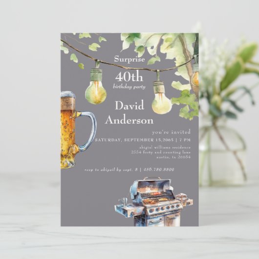 Surprise 40th Backyard BBQ Birthday Invitation 招待状 (スタンド正面)