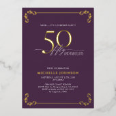 Surprise 50 & Fabulous Purple & Gold Birthday 箔招待状 (正面)