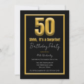 Surprise 50th Birthday Party Gold and Black 50 招待状 (正面)