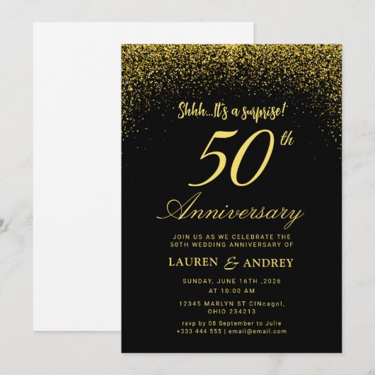 Surprise 50th Wedding Anniversary 招待状 (正面/裏面)