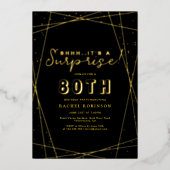 Surprise 80th Birthday Geometric Black & Gold 箔招待状 (正面)