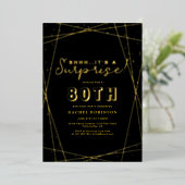 Surprise 80th Birthday Geometric Black & Gold 箔招待状 (立ち正面)