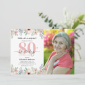 Surprise 80th Birthday Party Elegant Floral Photo 招待状 (スタンド正面)