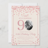 SURPRISE 90th Birthday Rose Gold Confetti Beige 招待状 (正面)