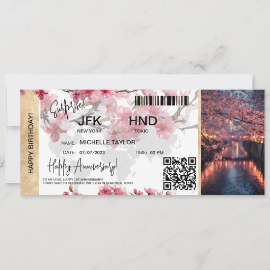 Surprise Birthday Boarding Pass Tokio Sakura 招待状 (正面)