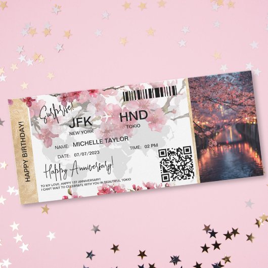 Surprise Birthday Boarding Pass Tokio Sakura  招待状