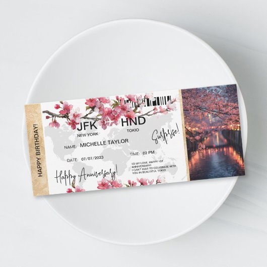 Surprise Birthday Boarding Pass Tokio Trip Ticket 招待状