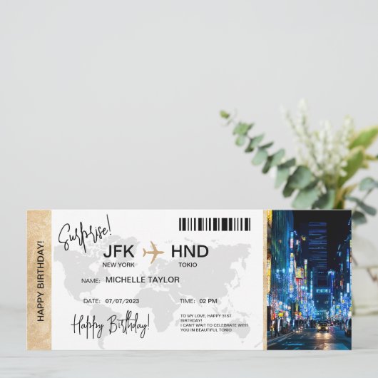Surprise Birthday Boarding Pass Tokio Trip Ticket 招待状 (スタンド正面)
