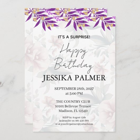 Surprise Birthday Invitation 招待状 (正面/裏面)