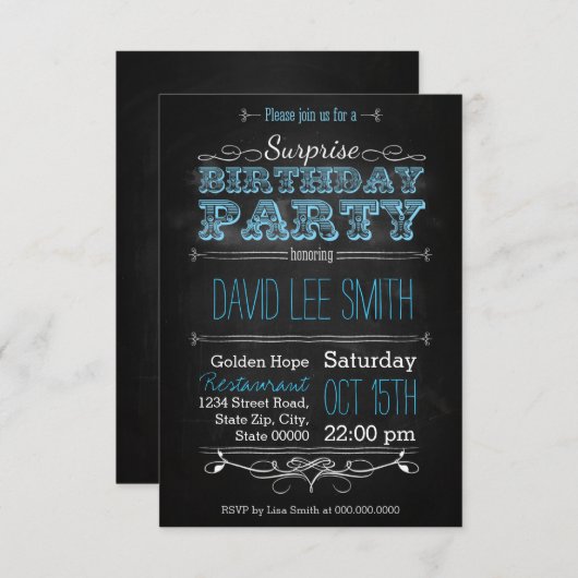 Surprise Birthday Party 招待状 (正面/裏面)