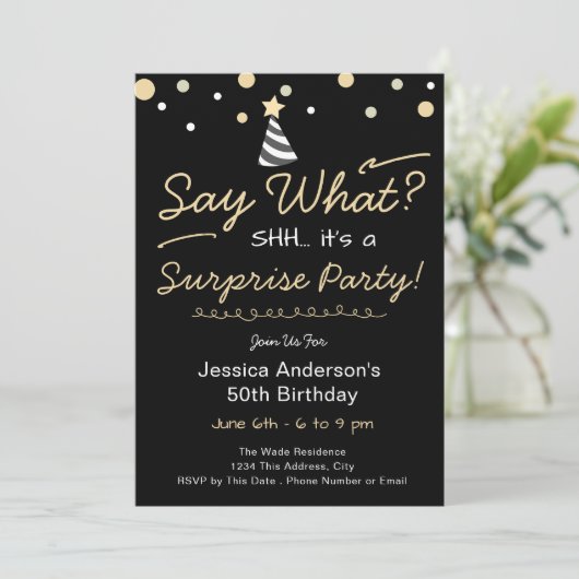 Surprise Birthday Party Any Age Minimal Confetti 招待状 (スタンド正面)