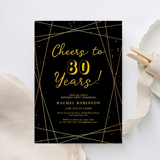 Surprise Birthday Party Black & Gold Geometric 招待状