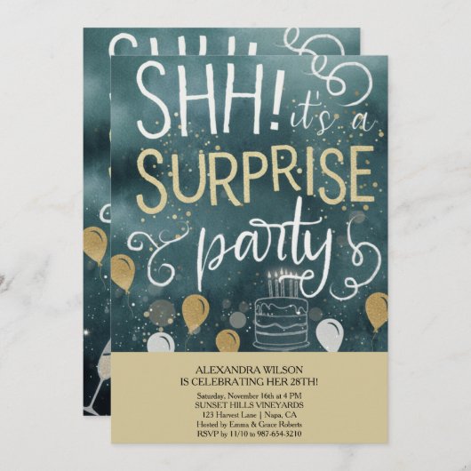 Surprise Birthday Party Invitation 招待状 (正面/裏面)