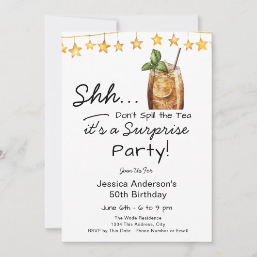 Surprise Birthday Party Spill the Tea 招待状 (正面)