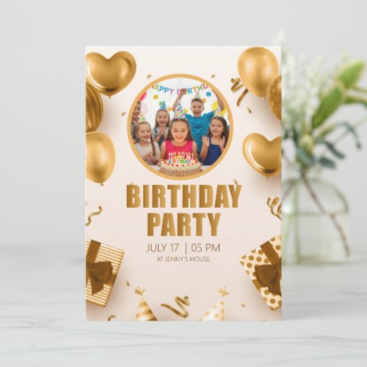 Surprise birthday party with a rose gold design 招待状 (スタンド正面)