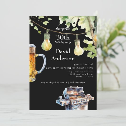 Surprise Black 30th BBQ Birthday Invitation 招待状 (スタンド正面)