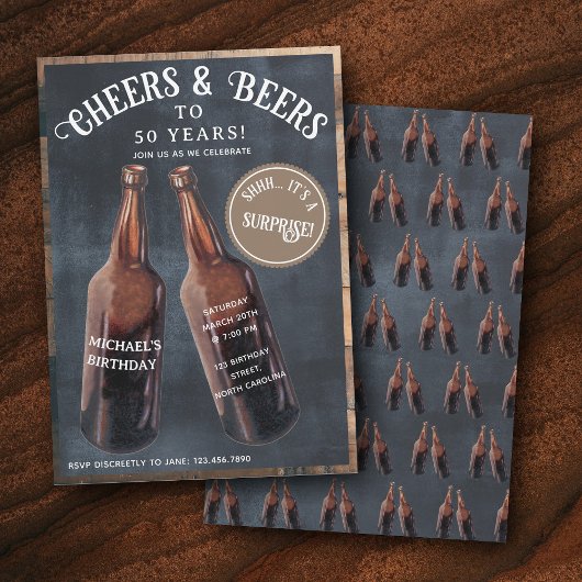 Surprise Cheers and Beers 50th Birthday 招待状