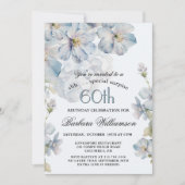 SURPRISE Elegant Blue Floral 60th Birthday  招待状 (正面)