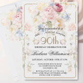 SURPRISE Elegant Painted Floral 90th Birthday  招待状